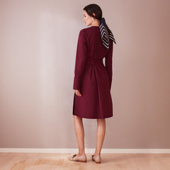 Knee Length Wrap Dress Wine Red