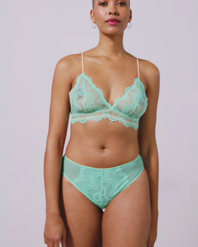 Lace Triangle Bralette Turquoise/Peach