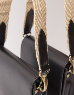 Herringbone Tasriem Zand & Zwart, Classic leer
