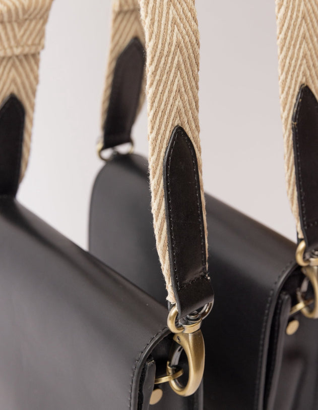 Herringbone Tasriem Zand & Zwart, Classic leer