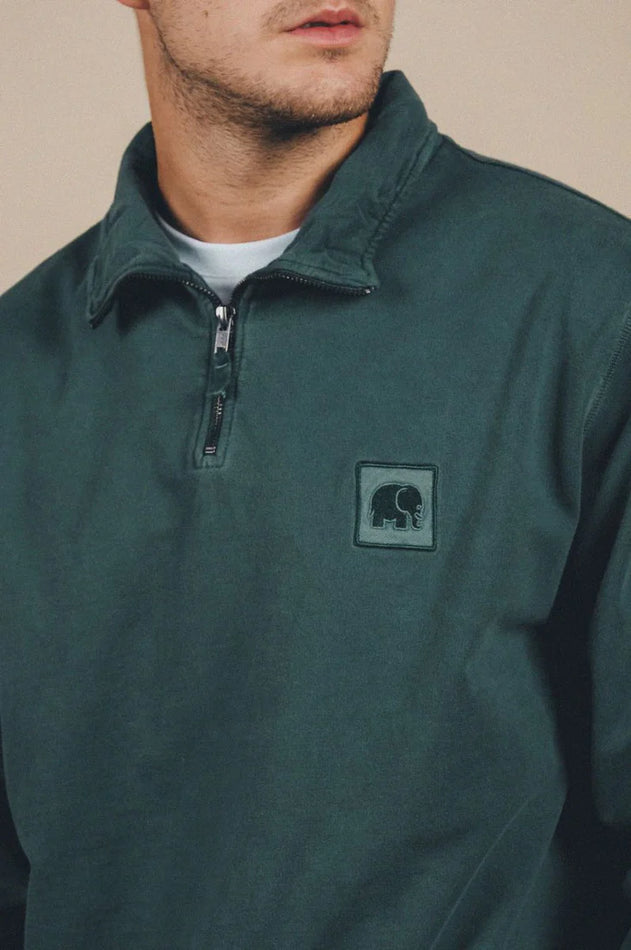 Saus pigment geverfd halve zip trui iep groen