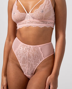 Lace Mesh Strappy Highwaist Thong Powder Pink