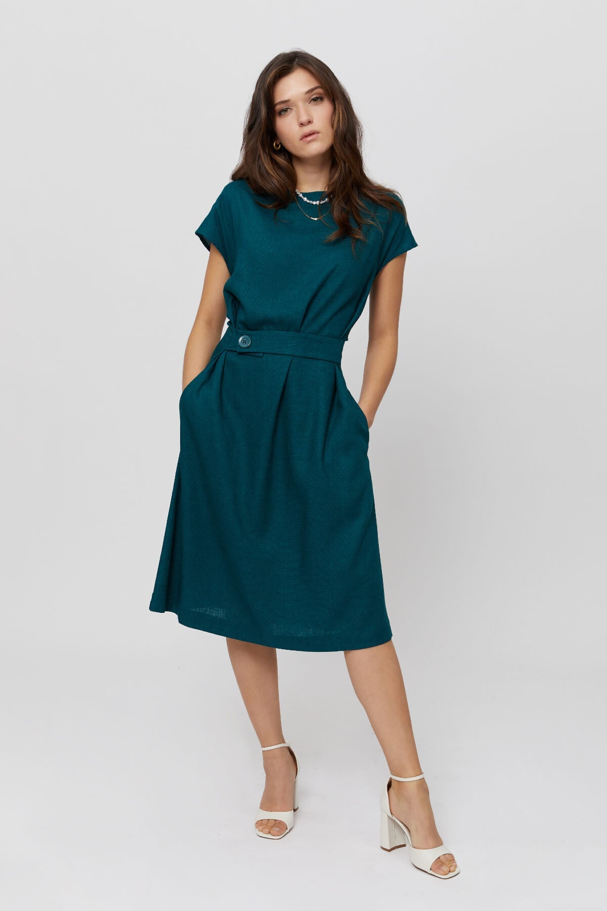 Sati Midi Dress With Boat Neck Deep Teal