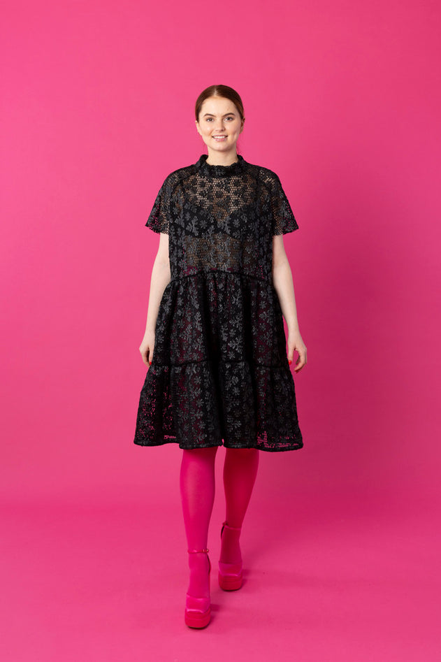 Dishy Dress Short Sleeves Lace Black