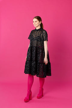 Dishy Dress Short Sleeves Lace Black