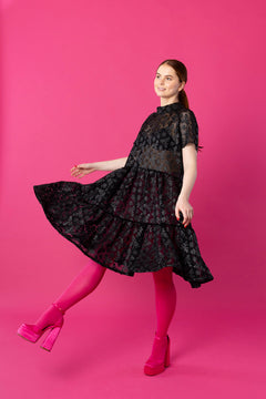 Dishy Dress Short Sleeves Lace Black