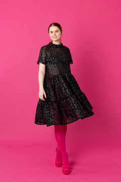 Dishy Dress Short Sleeves Lace Black