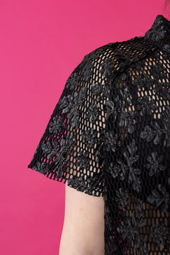 Dishy Dress Short Sleeves Lace Black