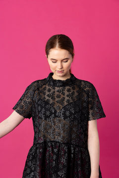 Dishy Dress Short Sleeves Lace Black