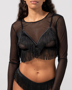 Fringe Triangle Bralette Black