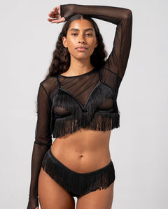 Fringe Triangle Bralette Black