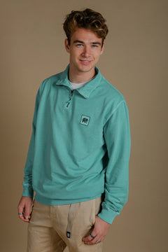 Men's Sauce Pigment Quarter Zip Sweater Medium Turquoise
