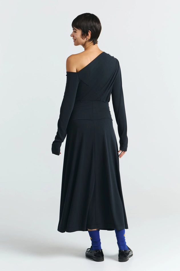 Back view of women’s black skirt detail view