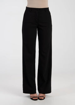 Black wide-leg pants on a white background