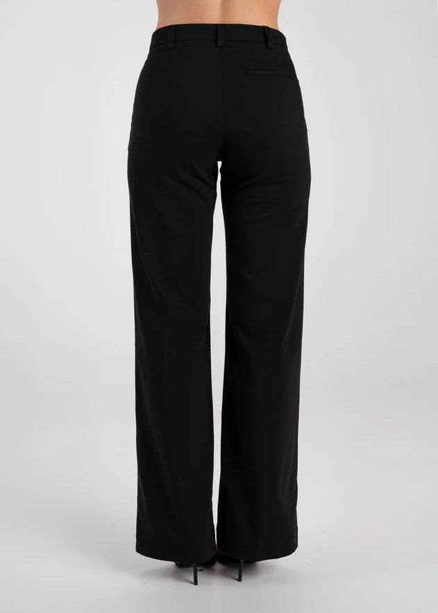 Black wide-leg pants on a white background