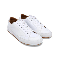 White sneakers with brown soles on a white background