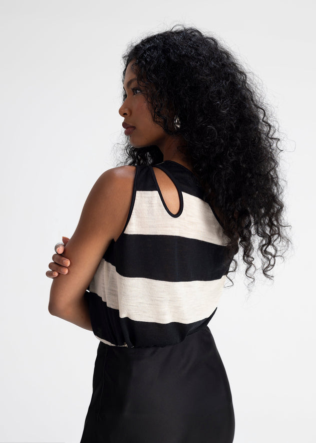 Francesca One Shoulder Wool Top Black/Beige