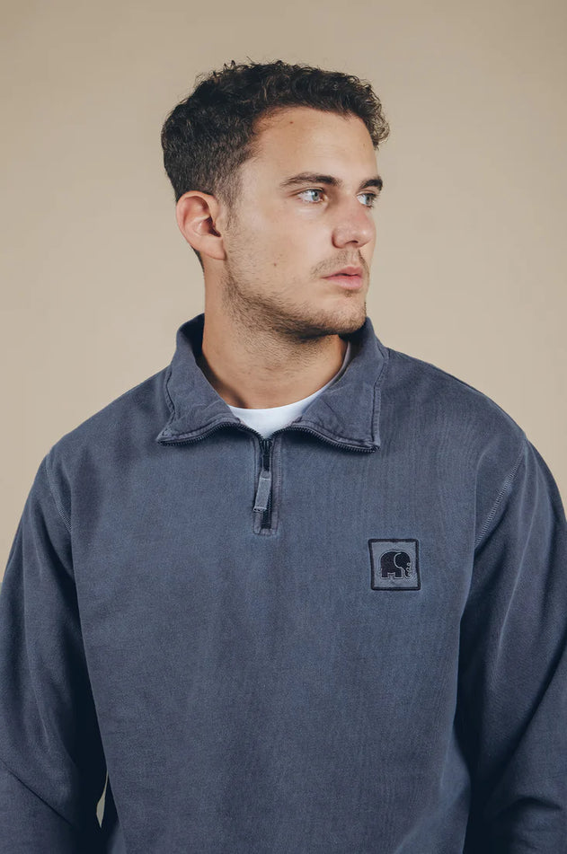 Men's Sauce Pigment Quarter Zip Sweater Faded Navy