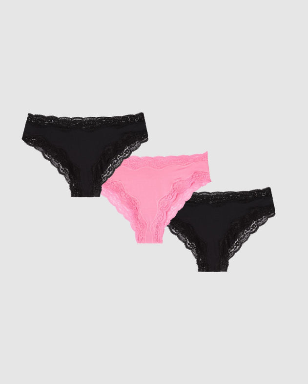 Micro Lace Cheeky 3-Pack Black & Candy Pink