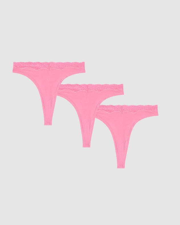 Micro Lace Thong 3-Pack Candy Pink