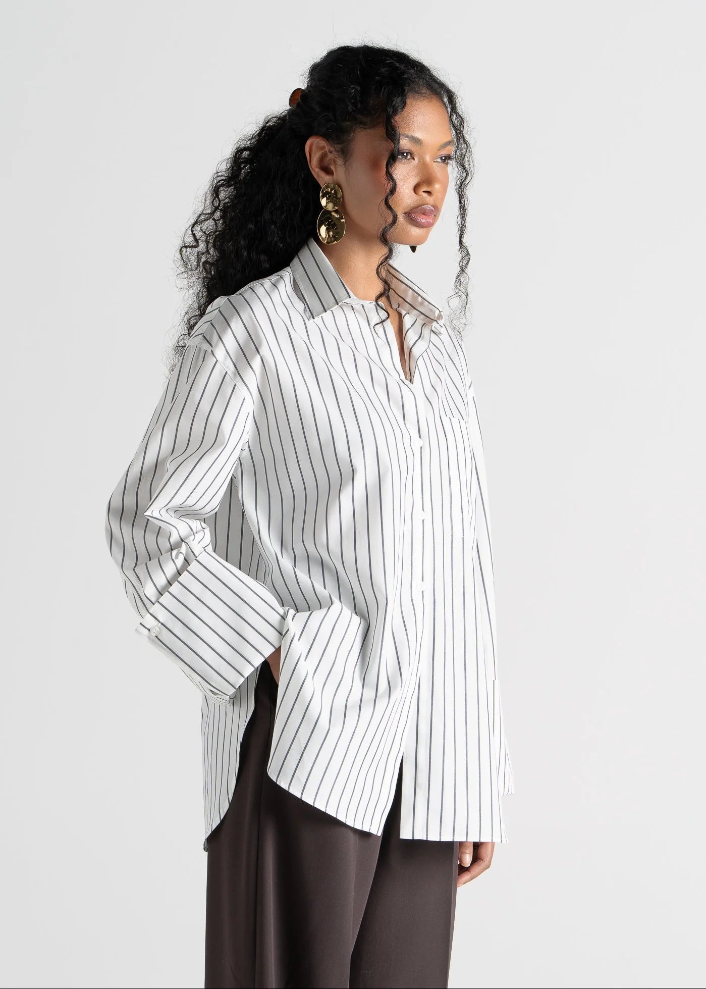 Gia Wide Cuff Blouse Wit & Bruin