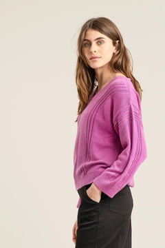 Komodo fuchsia pink merino wool jumper, back view