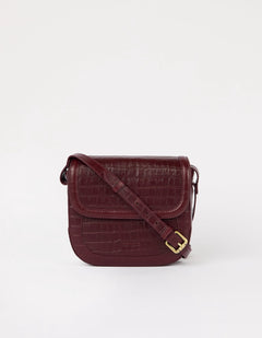 Nina Tas Donkerkersrood, Croco Print leer