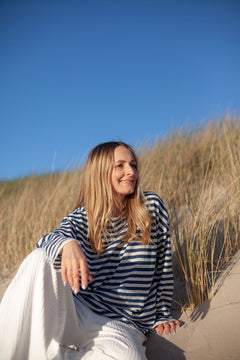 Tanto Unisex Linen Long-Sleeve Top Navy Striped