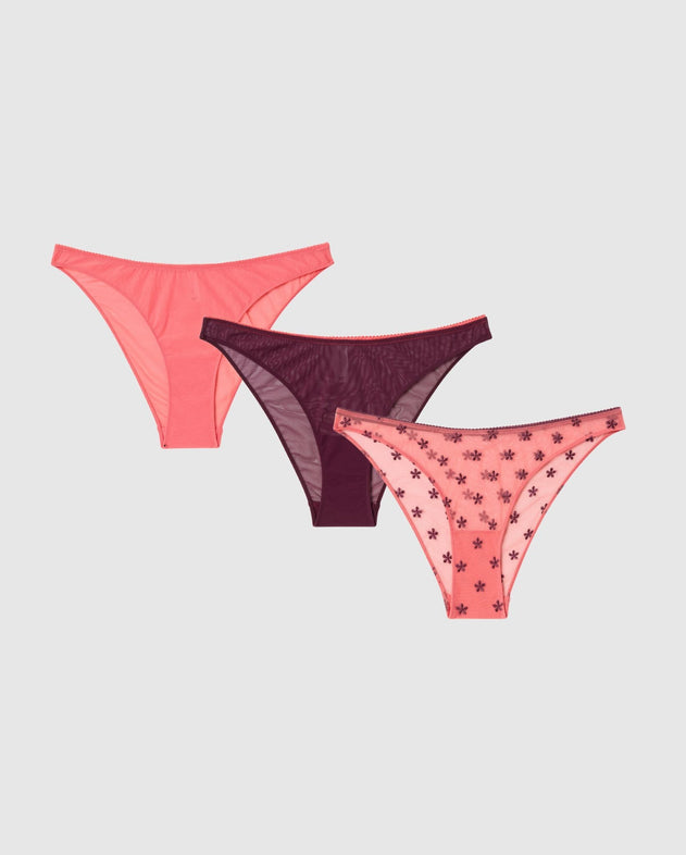 Mesh Bikini Briefs Mix 3-Pack Coral/Cherry