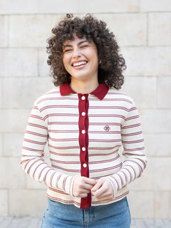 Striped Polo Cardigan Red / White