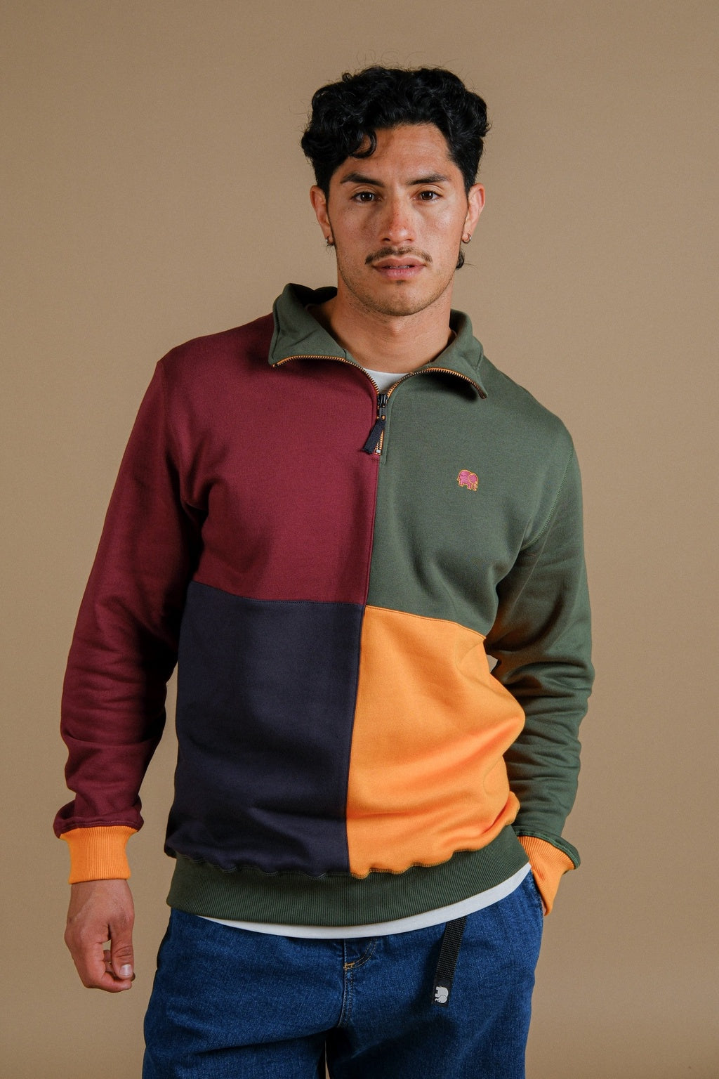 Heren Color Block Half Zip Sweater Harlequin