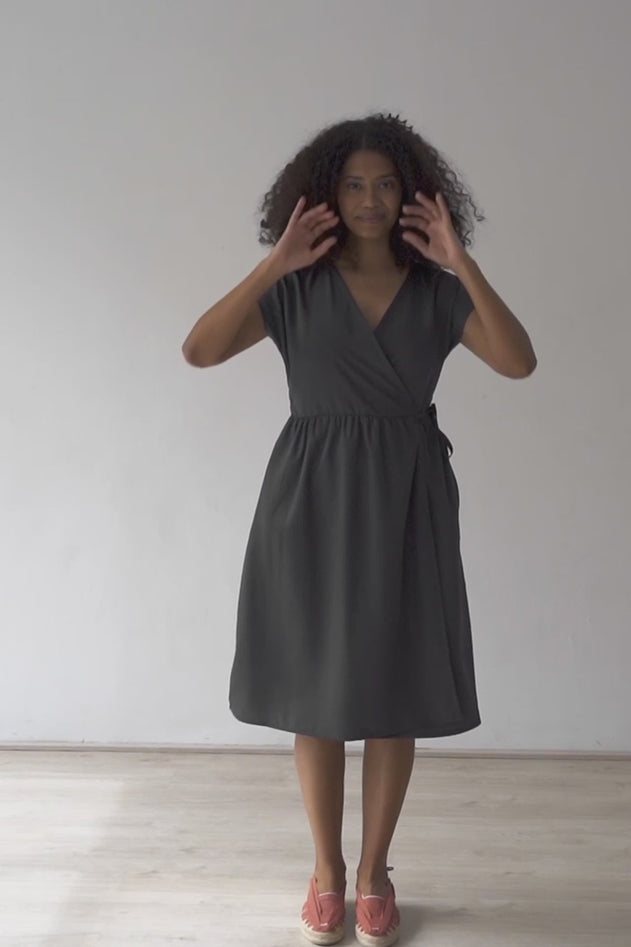 Hira Tencel Wrap Midi Dress Black