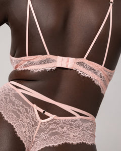 Lace Mesh Strappy Highwaist Thong Powder Pink