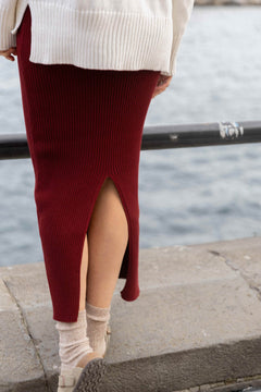 Madonna Reversible Ribbed-Knit Midi Skirt Burgundy