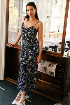 Long Jade Dress Navy Blue Print