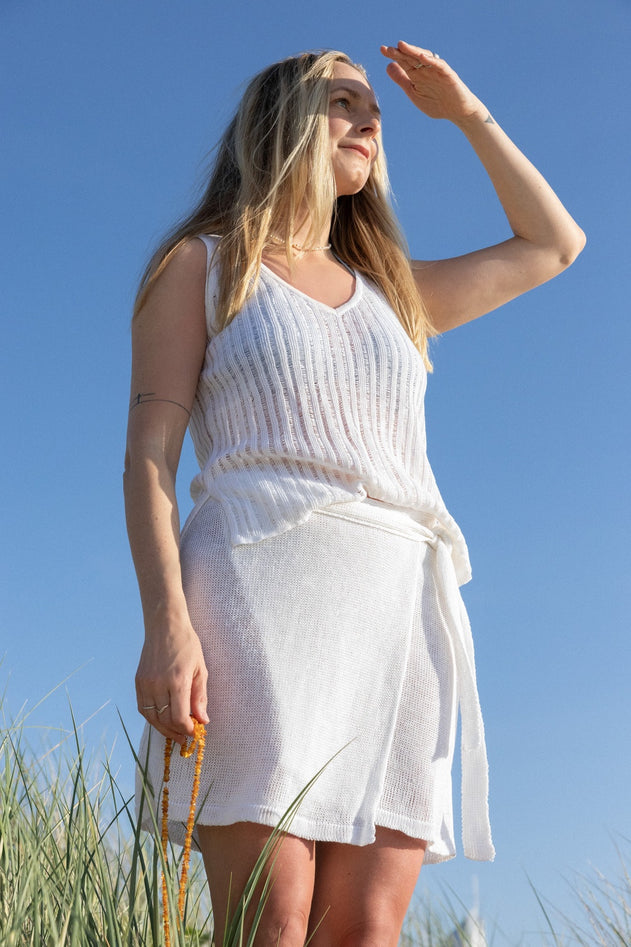 Mare Linen Wrap Skirt White