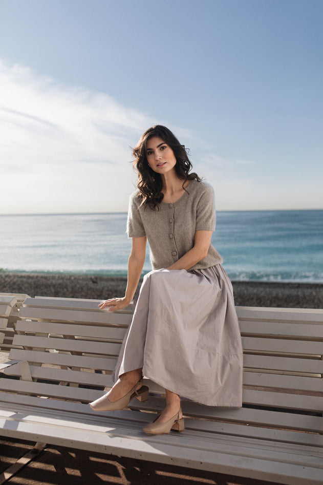 Cotton Skirt With Wide Trim Greige