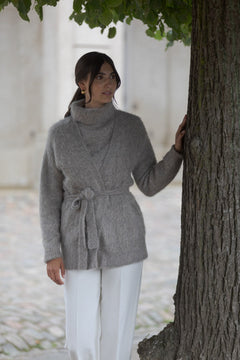 Alissa Alpaca Blend Cardigan With Belt Greige