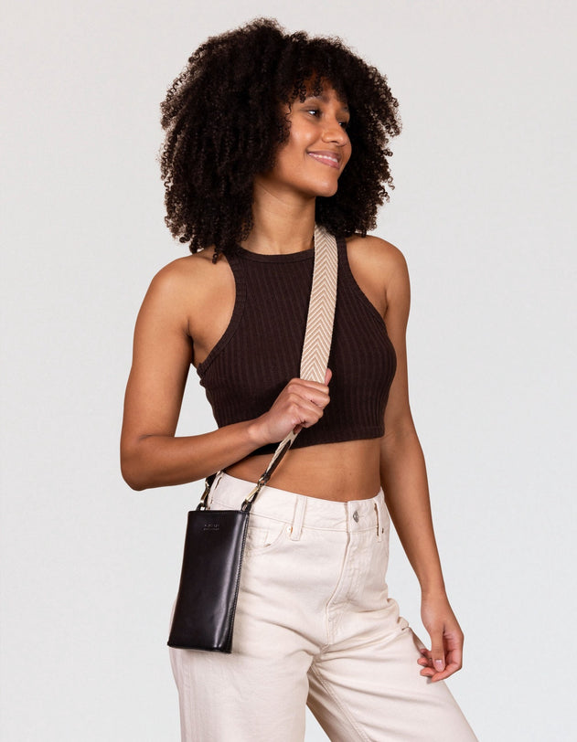 Herringbone Tasriem Zand & Zwart, Classic leer