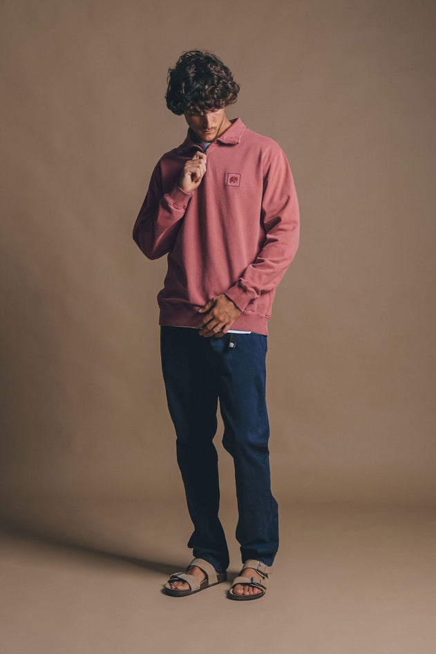Heren Sauce Pigment Quarter Zip Sweater Burning Sky