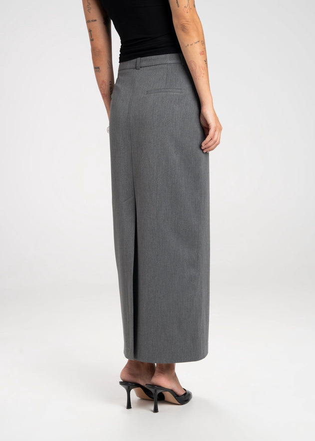 Keanu Tailored Mid-Waist Midi Skirt Grey