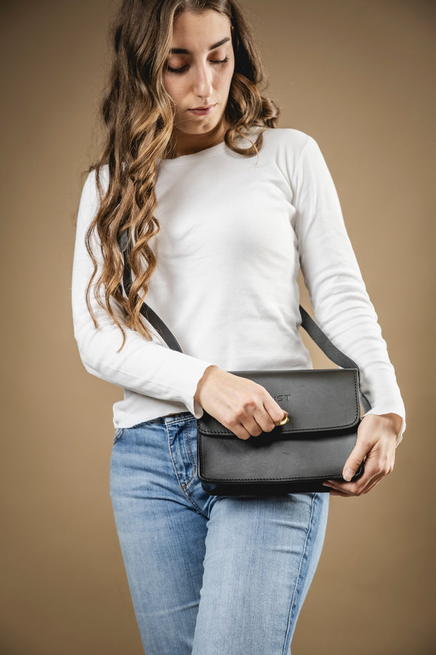 Santa Fe Leren Crossbodytas Zwart