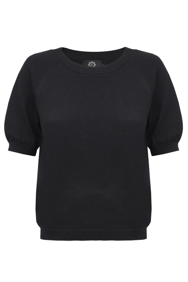 Amelié Knitted Short Sleeved Blouse Black