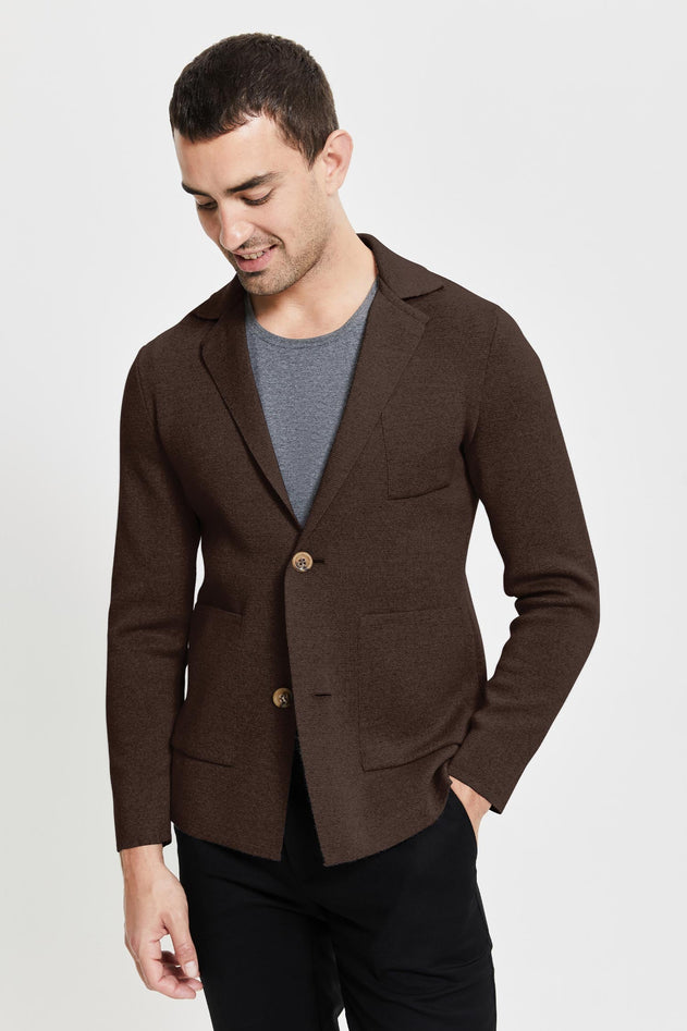 Elias Extra Fine Merino Wool Cardigan Brown