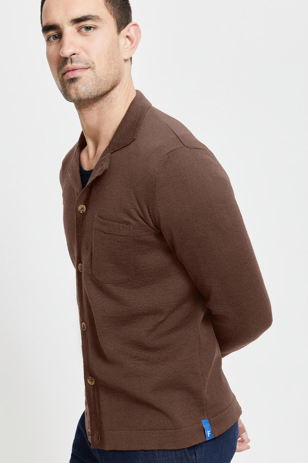 Eero Extra Fine Merino Wool Knit Shirt Camel