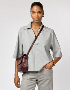 Nina Tas Donkerkersrood, Croco Print leer