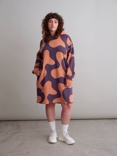 Swirl Oversize Hoodie Dress Brown