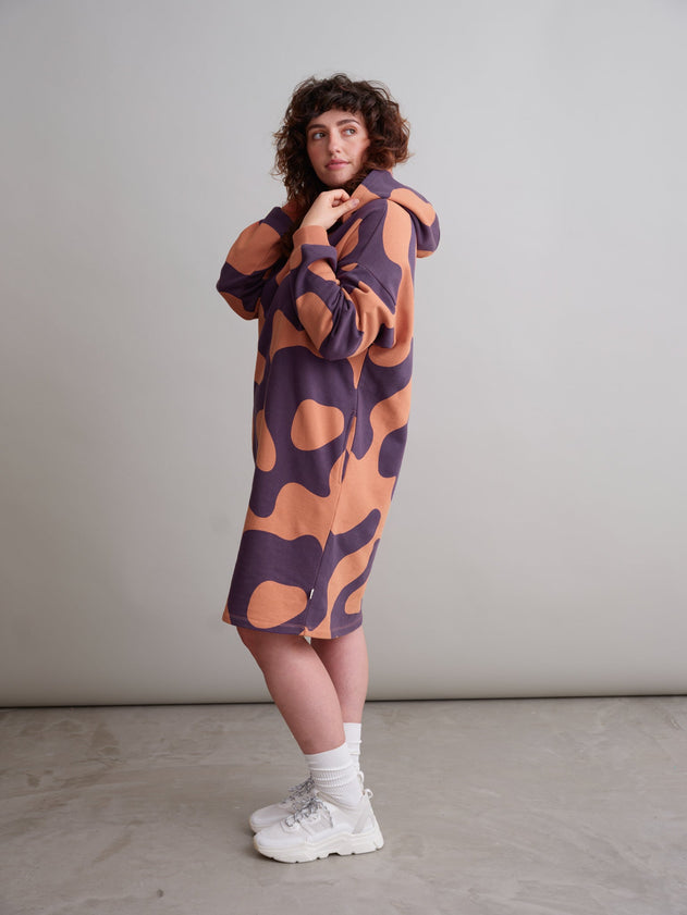 Swirl Oversize Hoodie Dress Brown