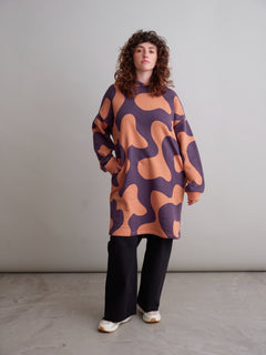 Swirl Oversize Hoodie Dress Brown