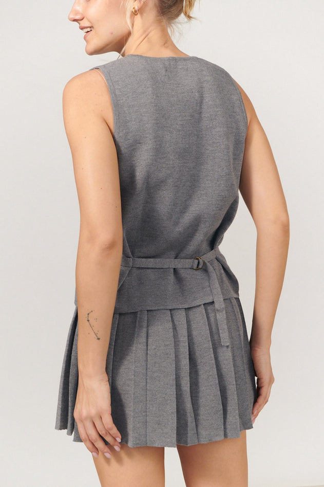 Piccolo Pleated Merino Mini Skirt Light Grey